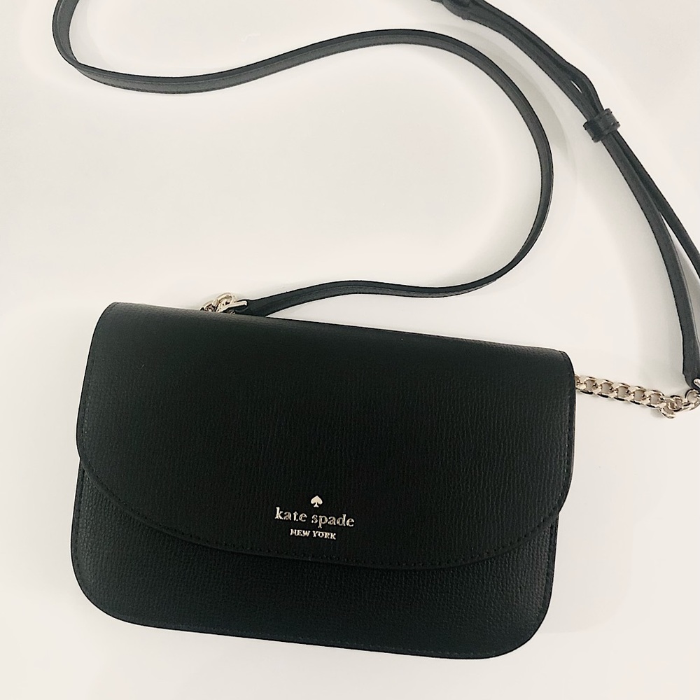 NEW Kate Spade Kristi Black Leather Flap Chain Crossbody Bag | $249 | KA698